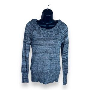 SMALL JEAN PAUL RICHARD GREY KNIT SWEATER BRAIDED ACCENT LONG SLEEVE